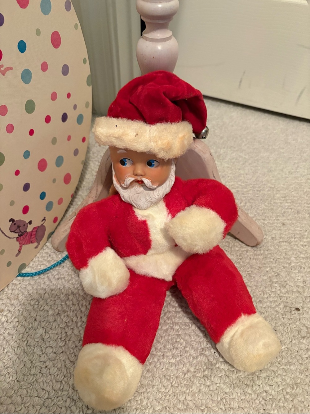 Vintage Knickerbocker Plush baby Santa Doll - Red and Cream Holiday Toy